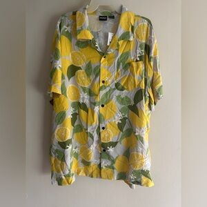 NWT Mad Engine Men’s Button Up Short Sleeve Shirt Size XXL Lemon Print